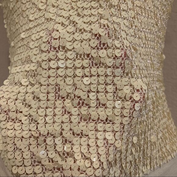 ShuShu Creamy Yellow & Tan Sequin Silk Tank S - Picture 10 of 16